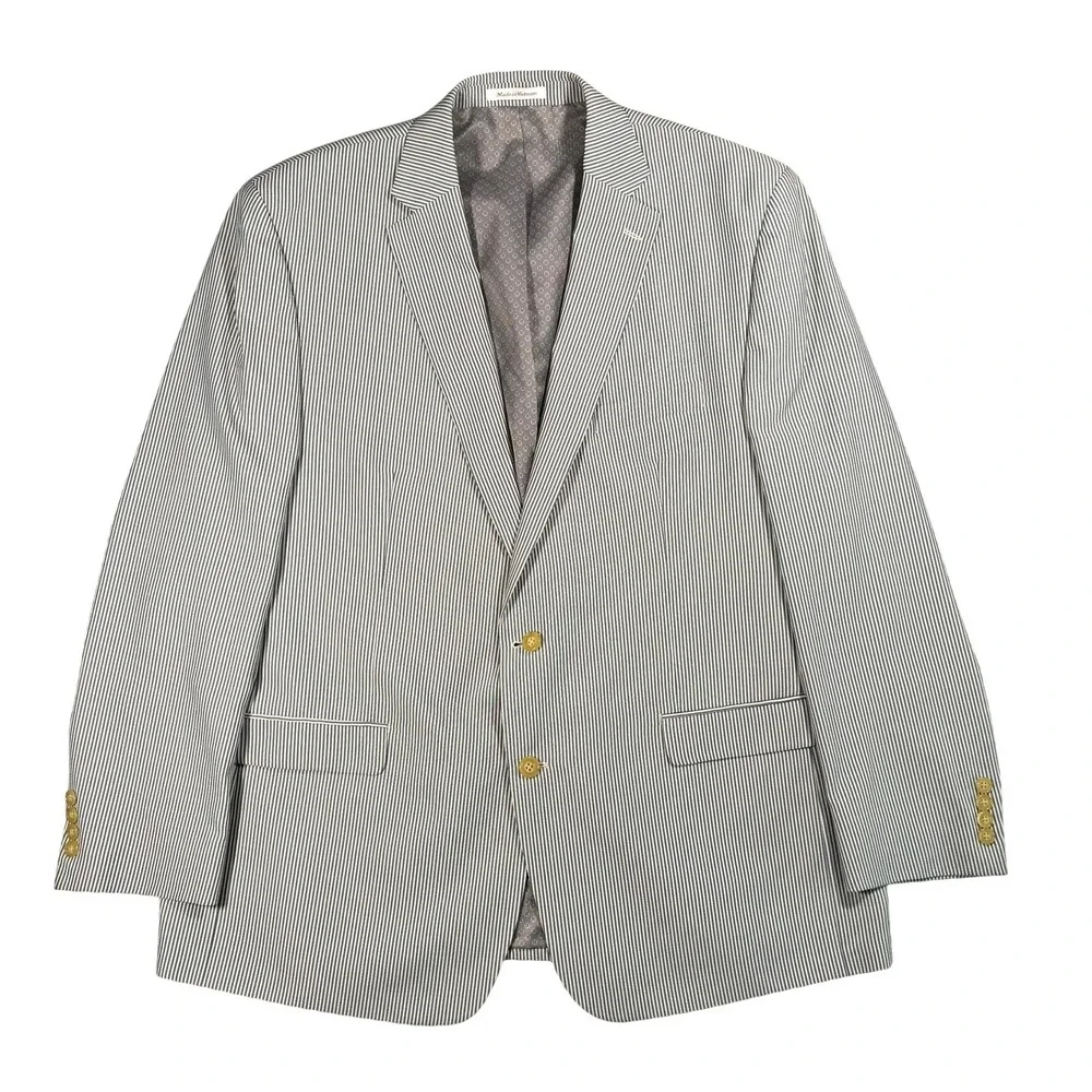Lauren Ralph Lauren Blue‎ White Striped Seersucker Blazer Sport Coat 48L Coastal